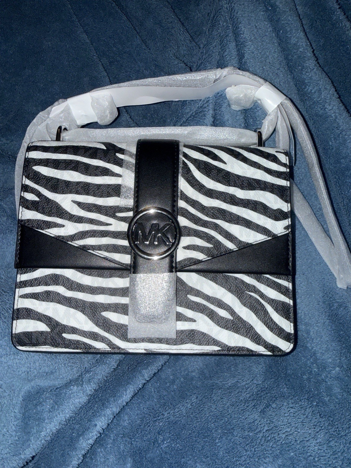 Michael Kors Zebra Print Small Crossbody Bag Snap Logo Zipper Gold Hardware