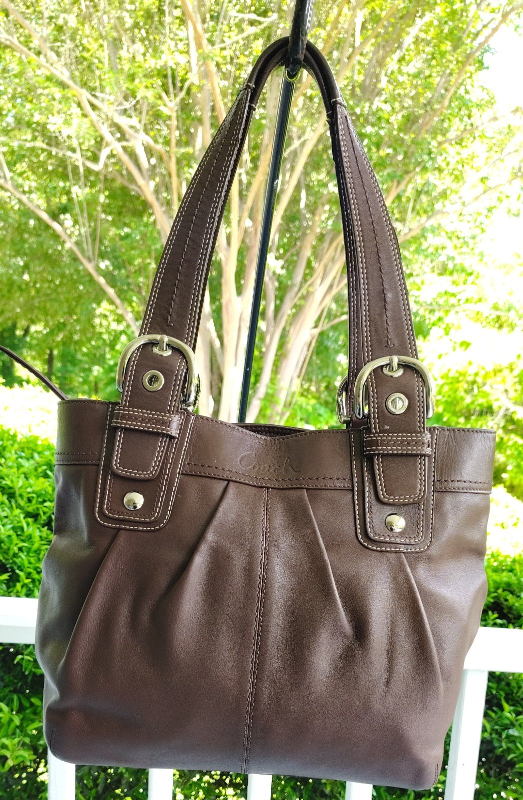 Coach MEDIUM F15045 Vintage Chocolate Brown Soho Y2K Pleated Leather Tote