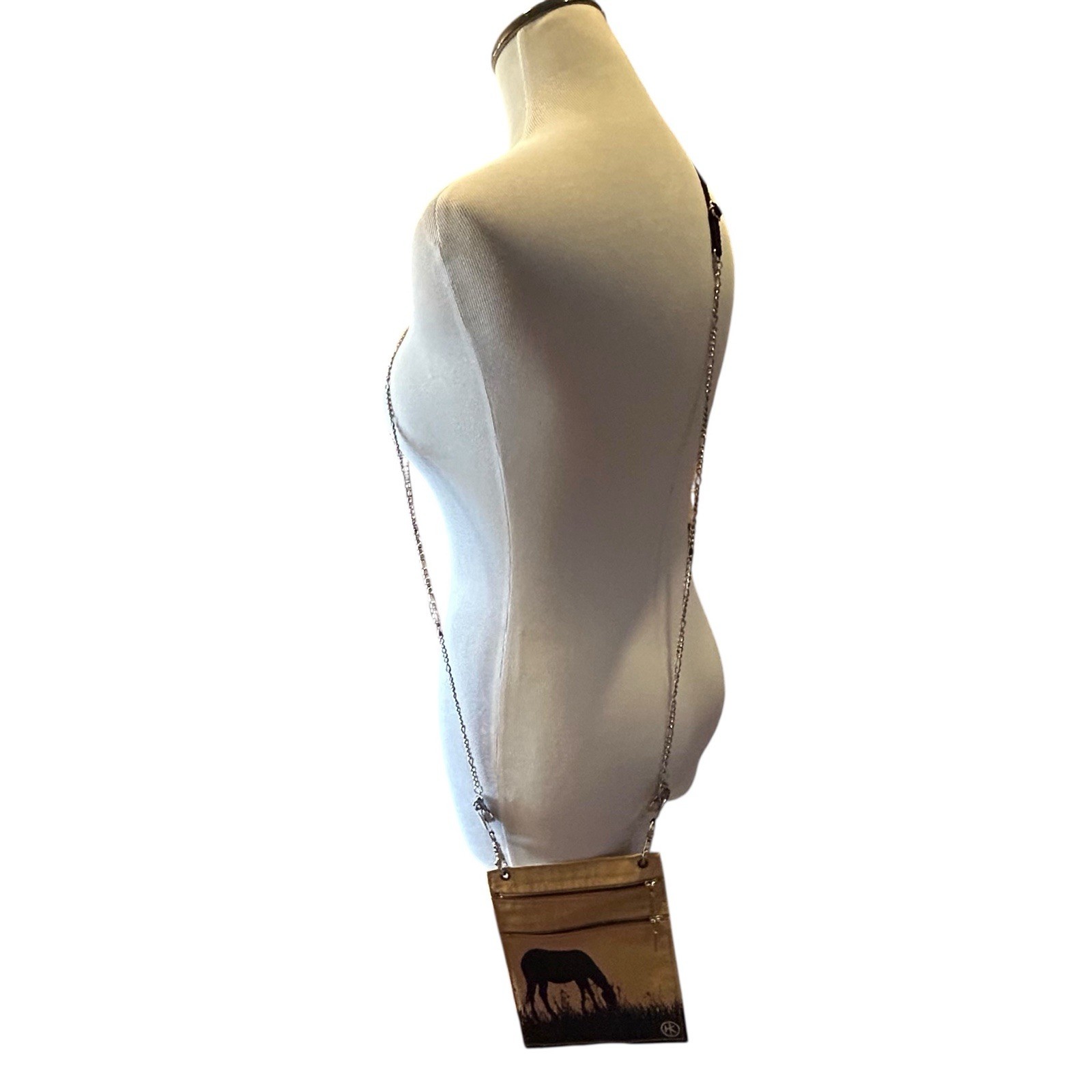 HIP KLIP Clip Bag Horse Design Hands Free Cell Pocket 2 Zippered Beige/Tan/Brown