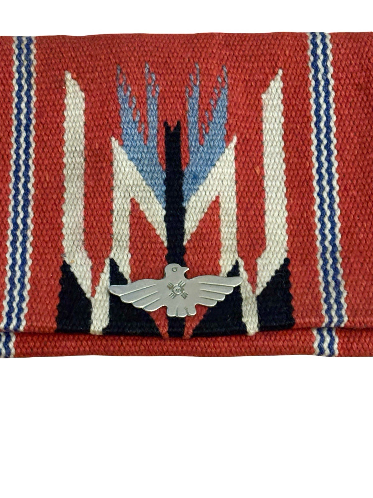 Ganscraft Chimayo Vintage Wool Clutch Bag Silver Thunderbird Back Hand Strap