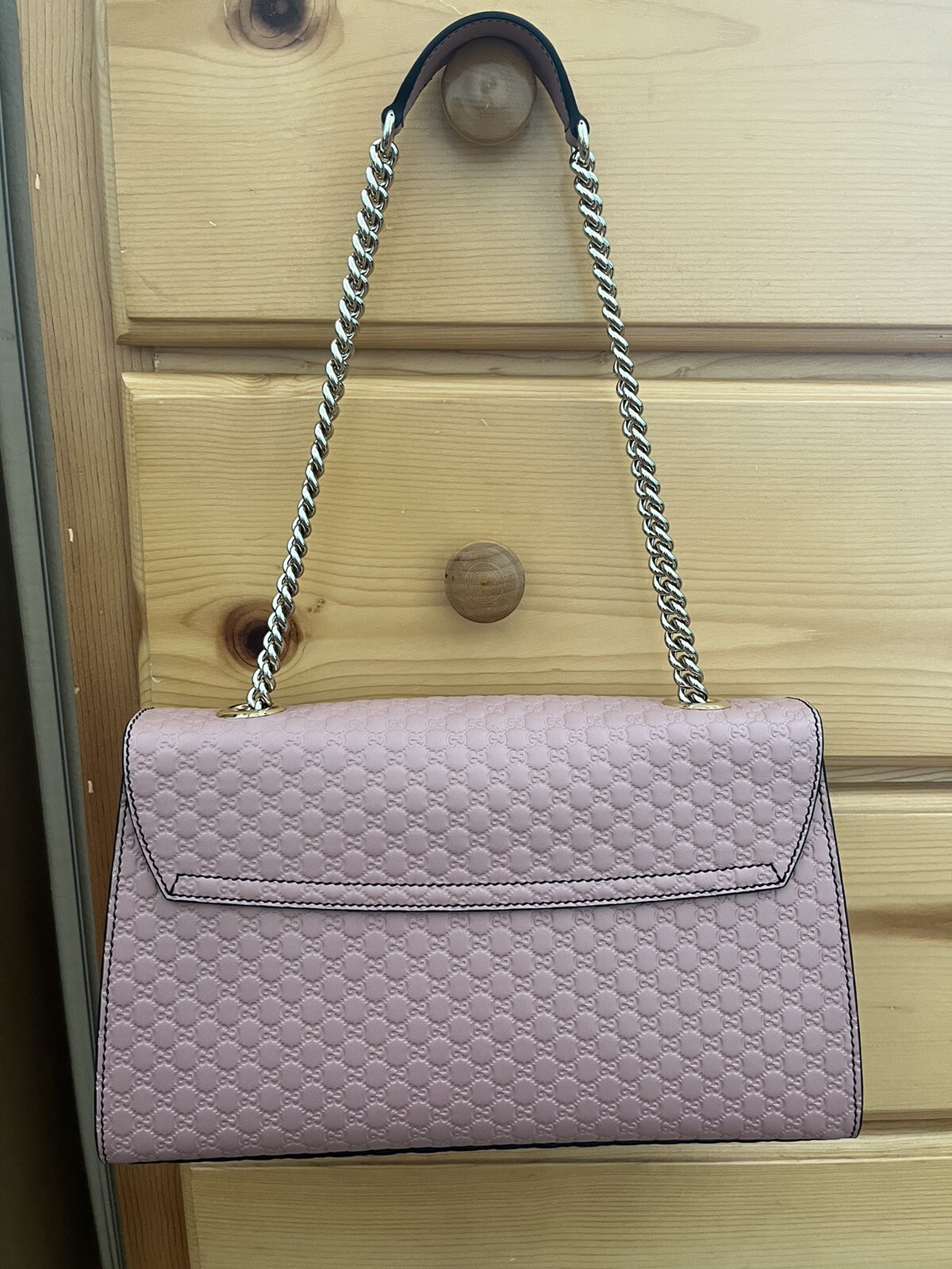 NWT Authentic GUCCI Blush PInk Guccissima Logo Leather Horsebit Emily Bag