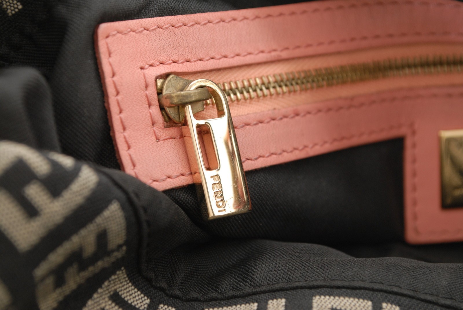 FENDI Zucchino Shoulder Bag Black Pink Canvas