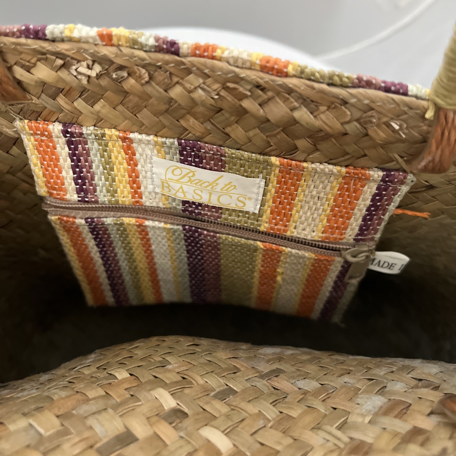 Back to Basics VINTAGE Purse MULTICOLOR Top Handle SATCHEL TOTE Woven Jute BOHO