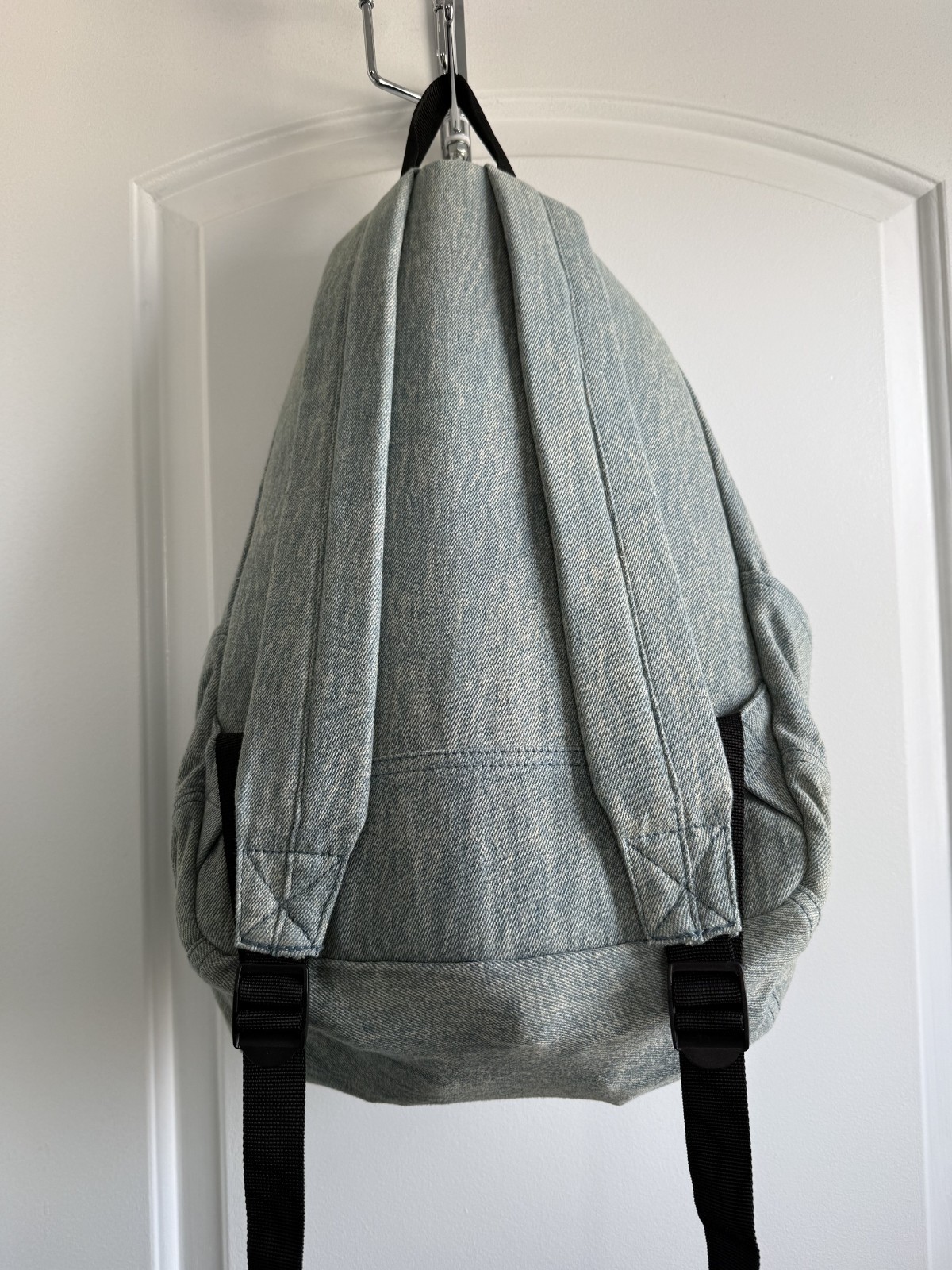 Y2K Denim Old School Backpack Faded Light Blue Jean 90’s Vintage Unisex Book Bag