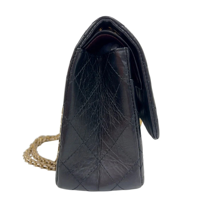 CHANEL 2.55 Large Flap Bag Black Calfskin Shoulder Bag A37587 #OKB1379