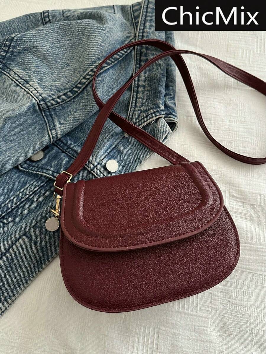 Mini Saddle Bag Flap Adjustable Strap Geometric Casual Crossbody Shoulder