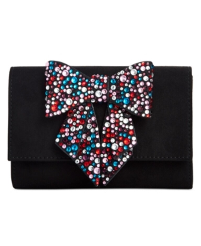 INC International Concepts Womens Maraa Rhinestone Bow Clutch Black Multi