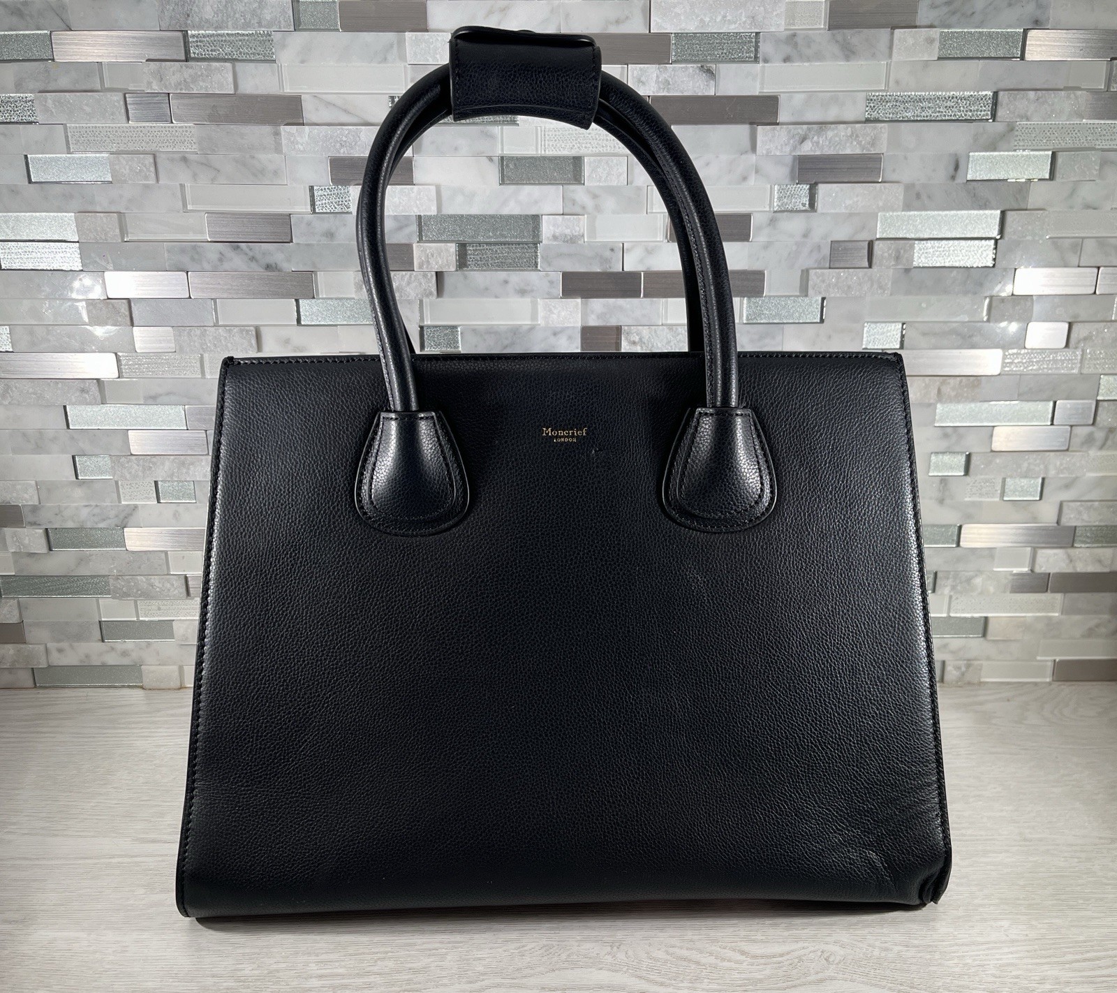 Moncrief London Victoria Black Italian Leather Purse Bag Tote Handbag