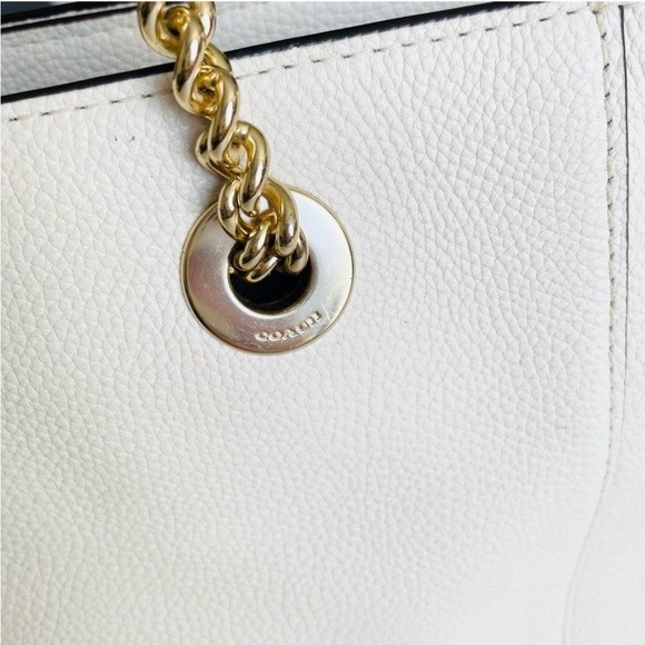Coach Pebble Leather Turnlock Chain Tote Bag 27 in chalk white 57107