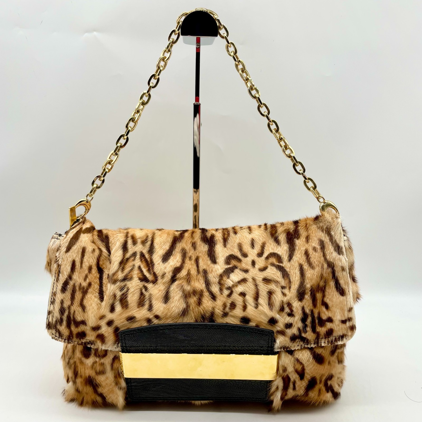 Jimmy Choo Handbag Baguette Shoulder bag Hobo Pony hair Leather Brown Y2K Auth