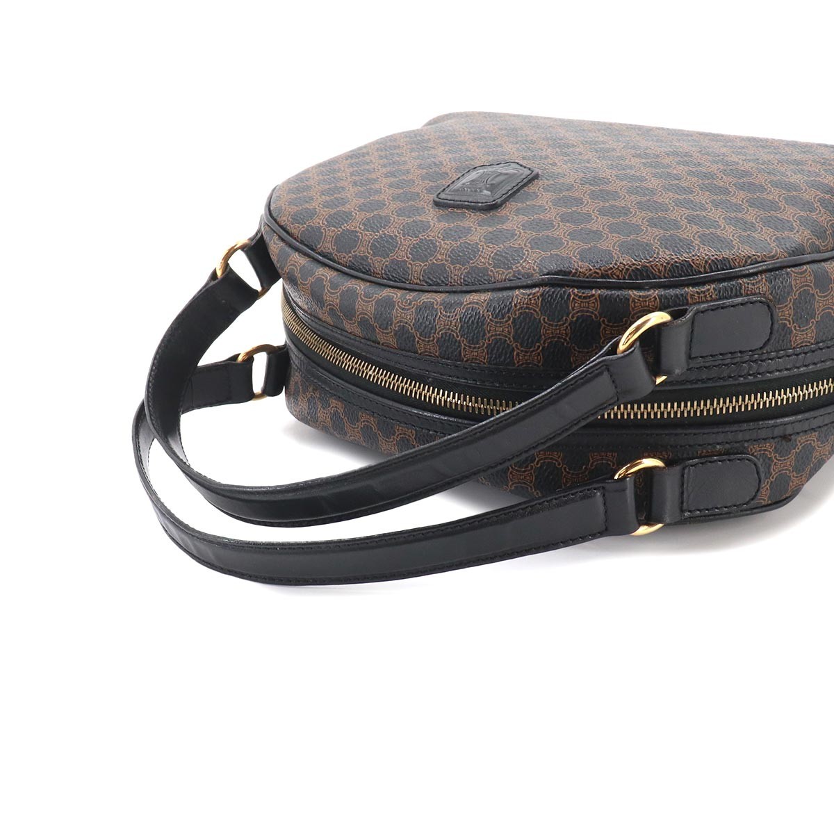 CELINE Macadam Hand Bag PVC Leather Black Brown Purse Vintage 90332453