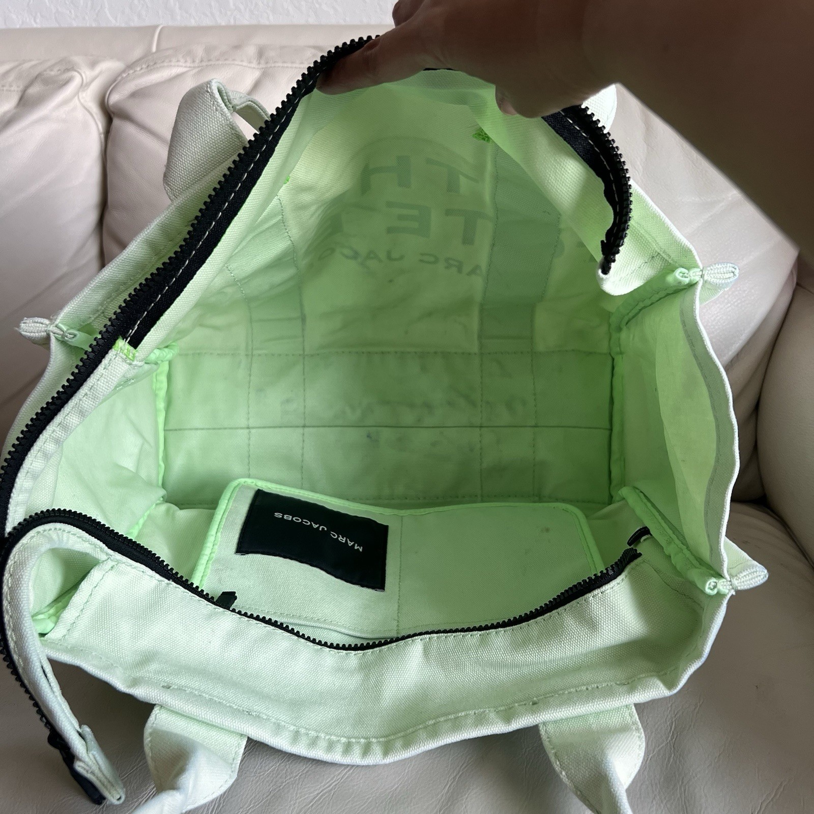 Marc Jacobs Mint Green Canvas The Tote Bag with White Logo