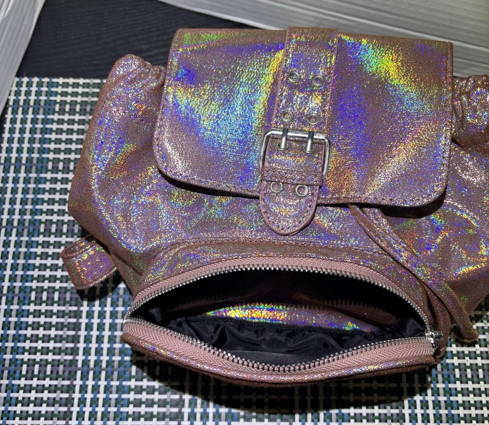 Wild Fable Mini Drawstring Flap Backpack Purse Iridescent Pink