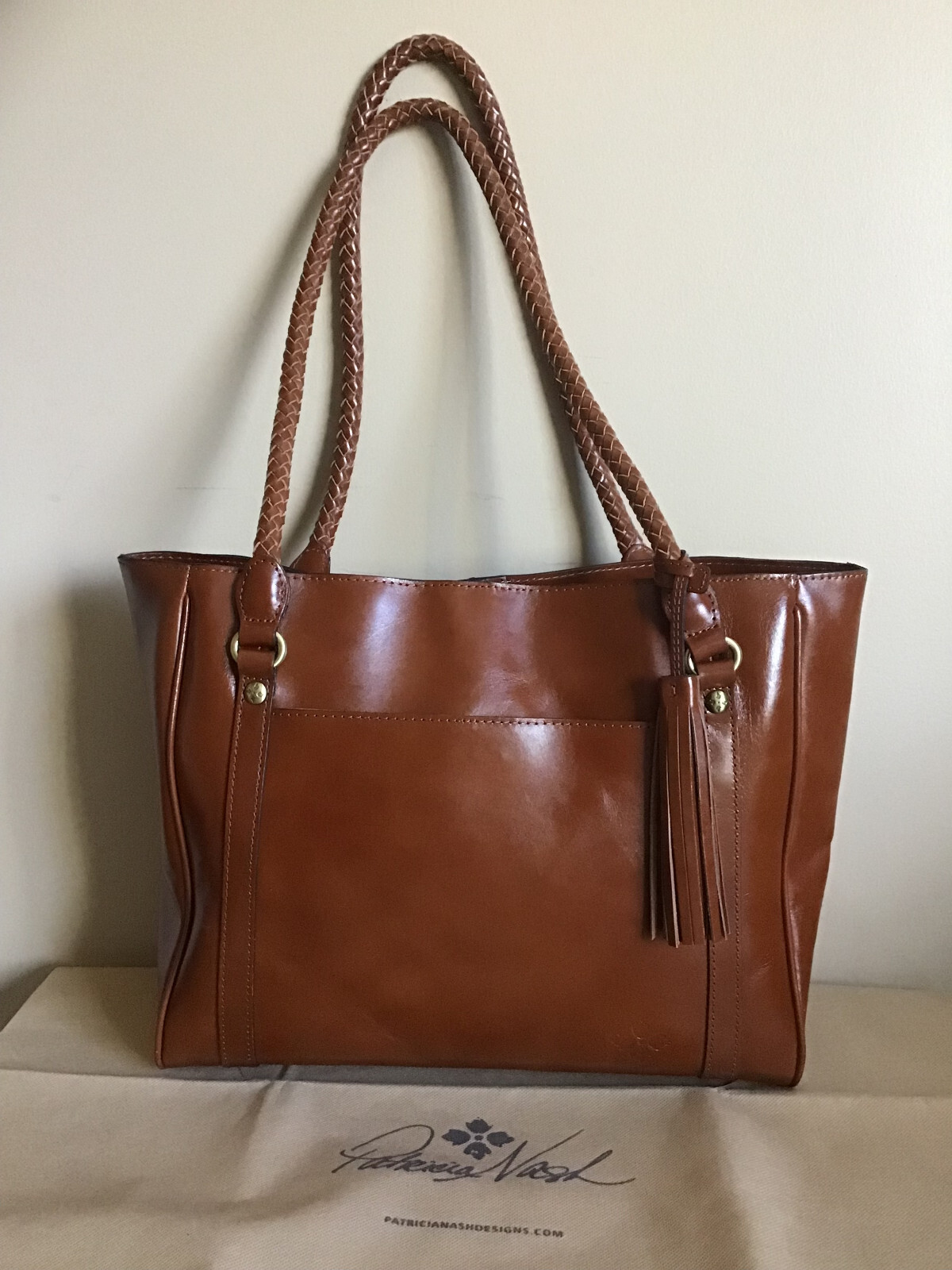 $299 NWT PATRICIA NASH Cameley Large Tote Smooth Brown/Tan Leather with Tassel