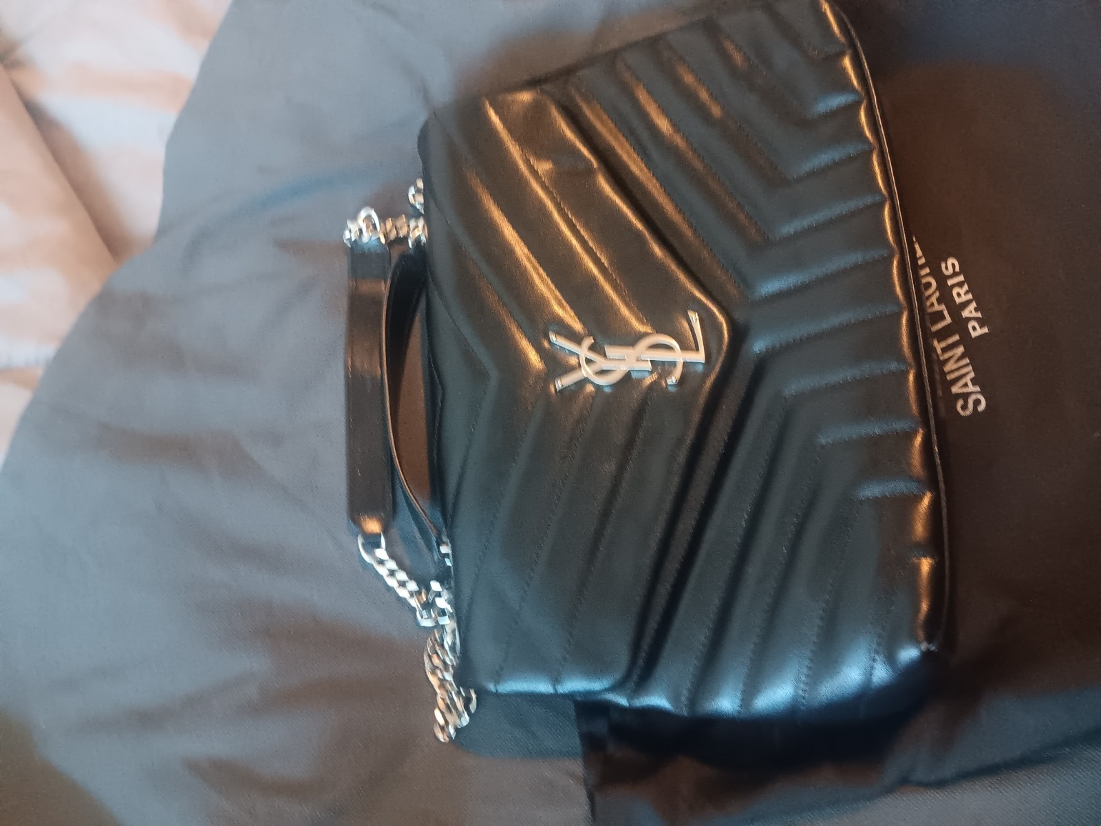 Saint Laurent Loulou Silver Hardware Shoulder Bag Medium Black Leather