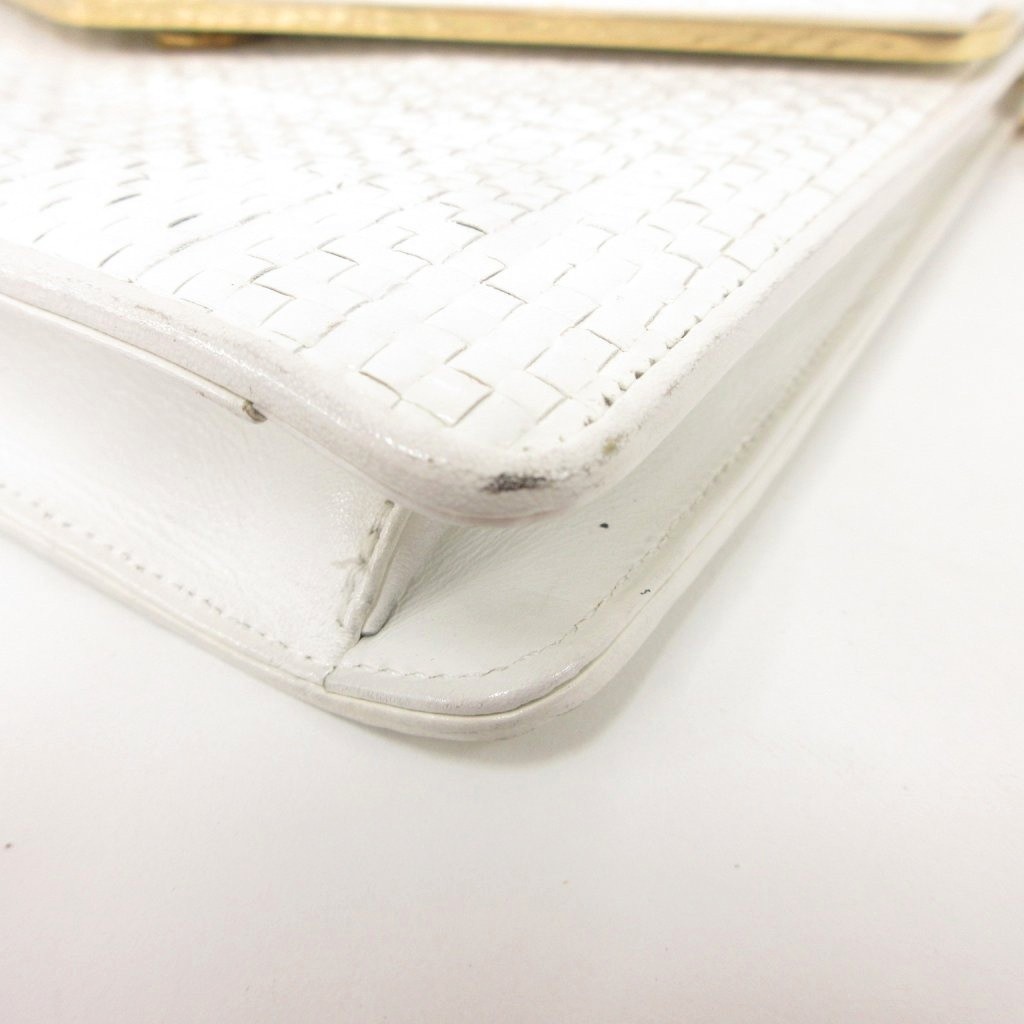 Pierre Balmain Shoulder Bag White Gold Chain Leather 8×6.7in Vintage B