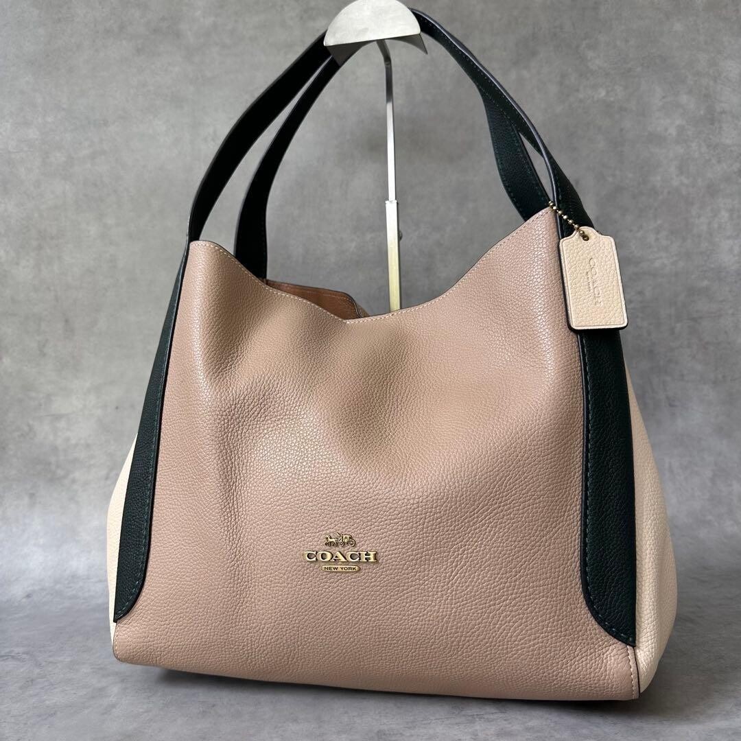 COACH Hadley Hobo Colorblock Leather Shoulder Bag Beige Black 11.8in NWT