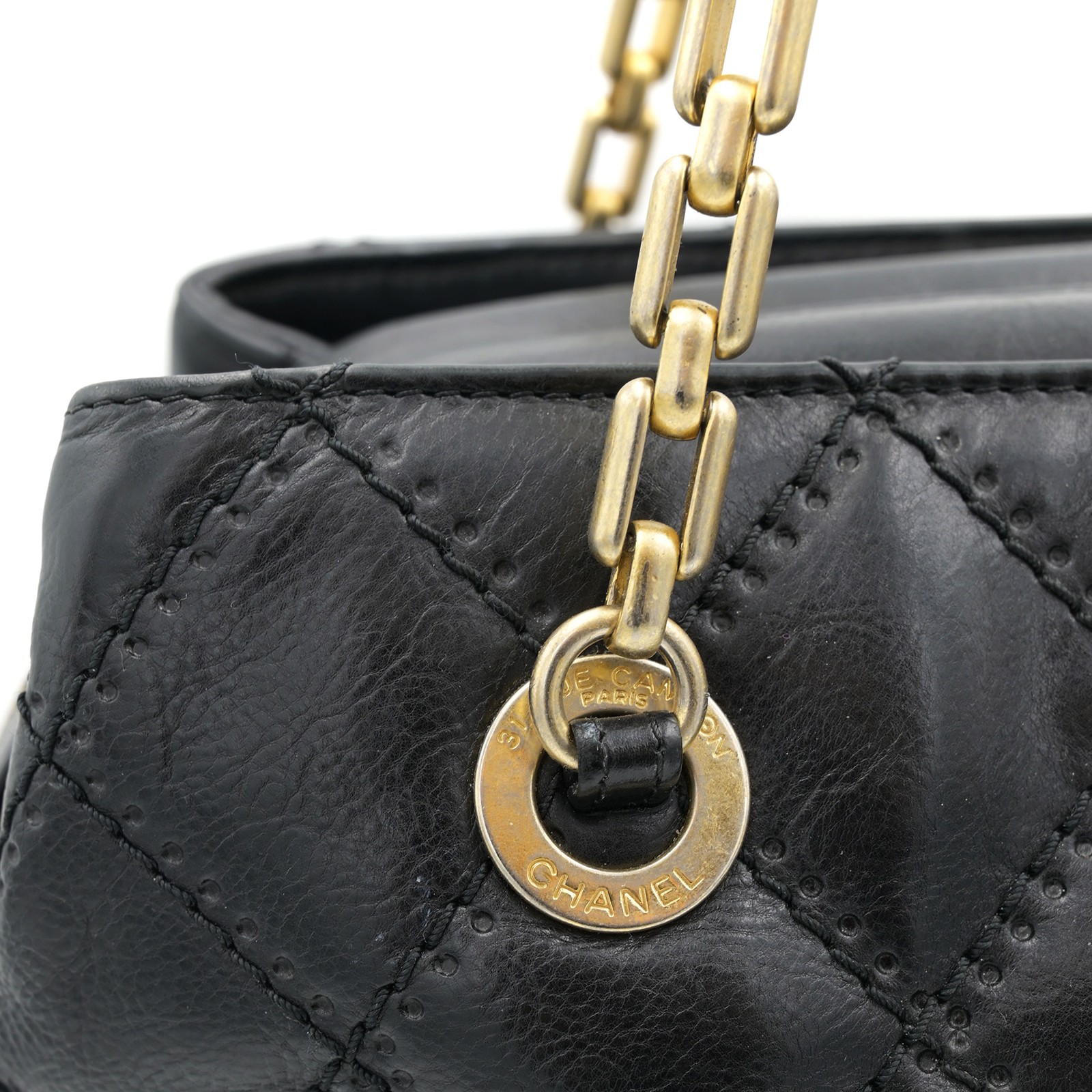 Chanel Medium Retro Chain Tote in Black Quilted Leather w/ CC Turn lock