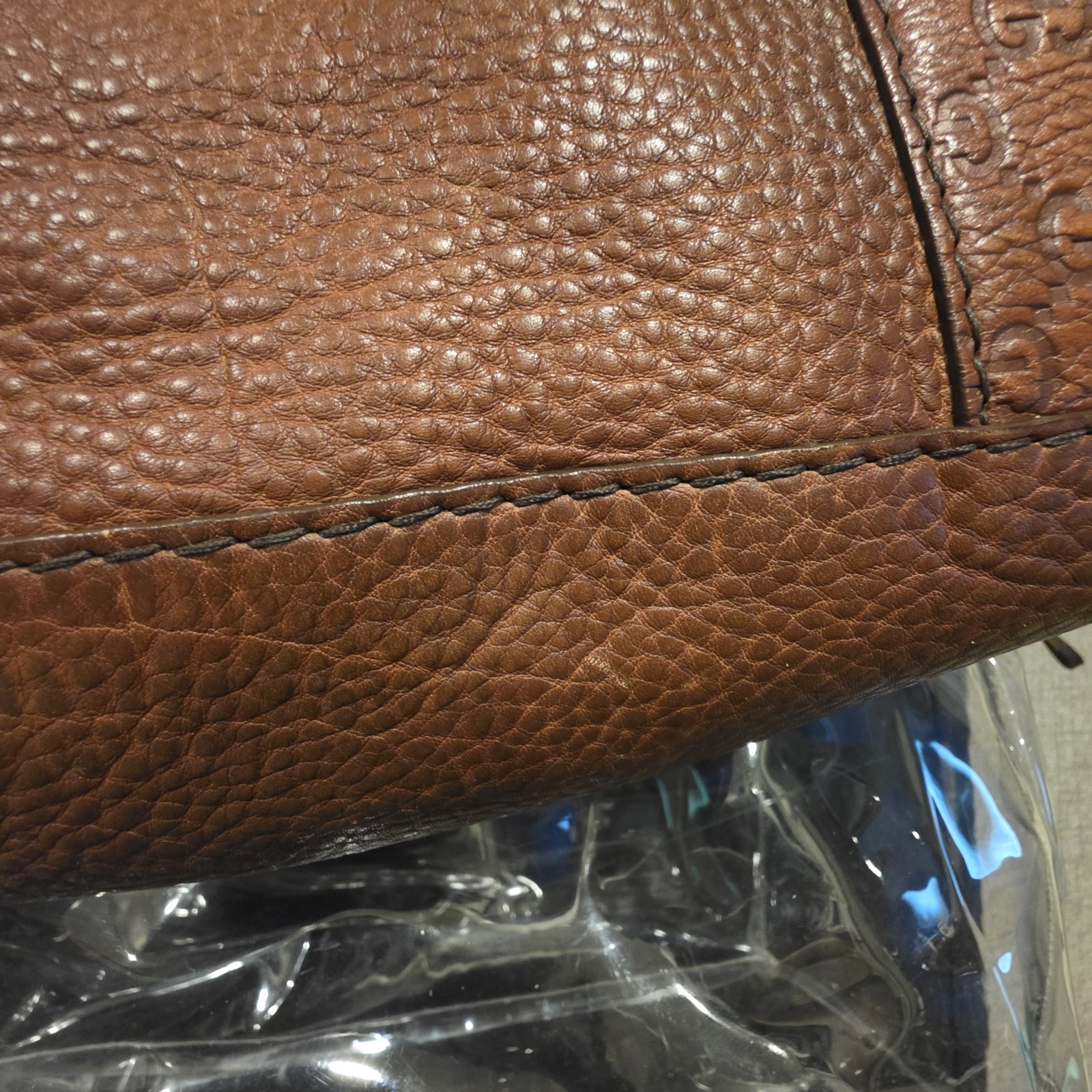 Gucci Brown Pebbled GG Pattern Shoulder Bag Braided Top Handle Silver HW