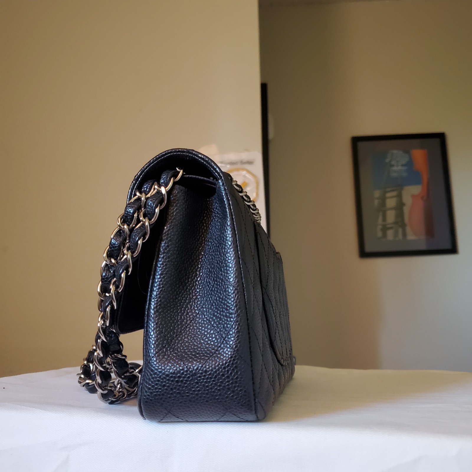 $11,700 CHANEL Double Flap Classic Medium black ca.viar bag Silver hw Serial 17