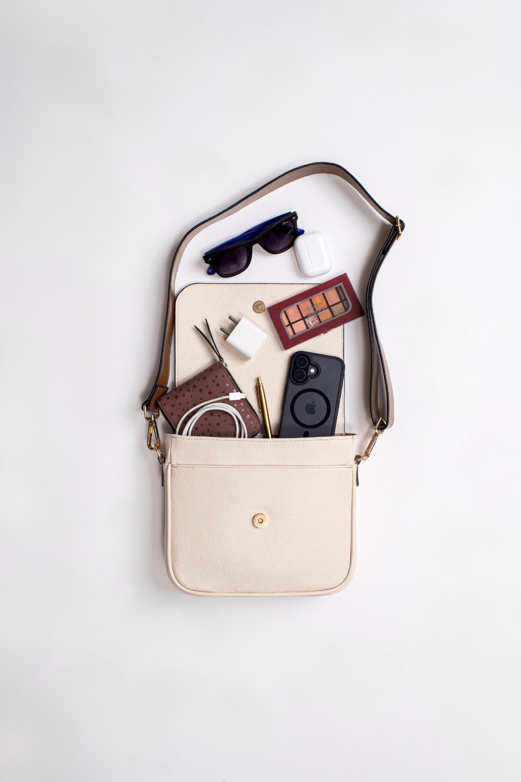 Bellish Snow Flare White Genuine Leather Handbag with Cotton Lining, Magnet Snap