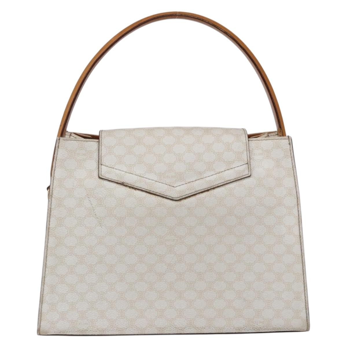 CELINE Macadam Canvas Boston Bag PVC Leather White Gold Auth 151042