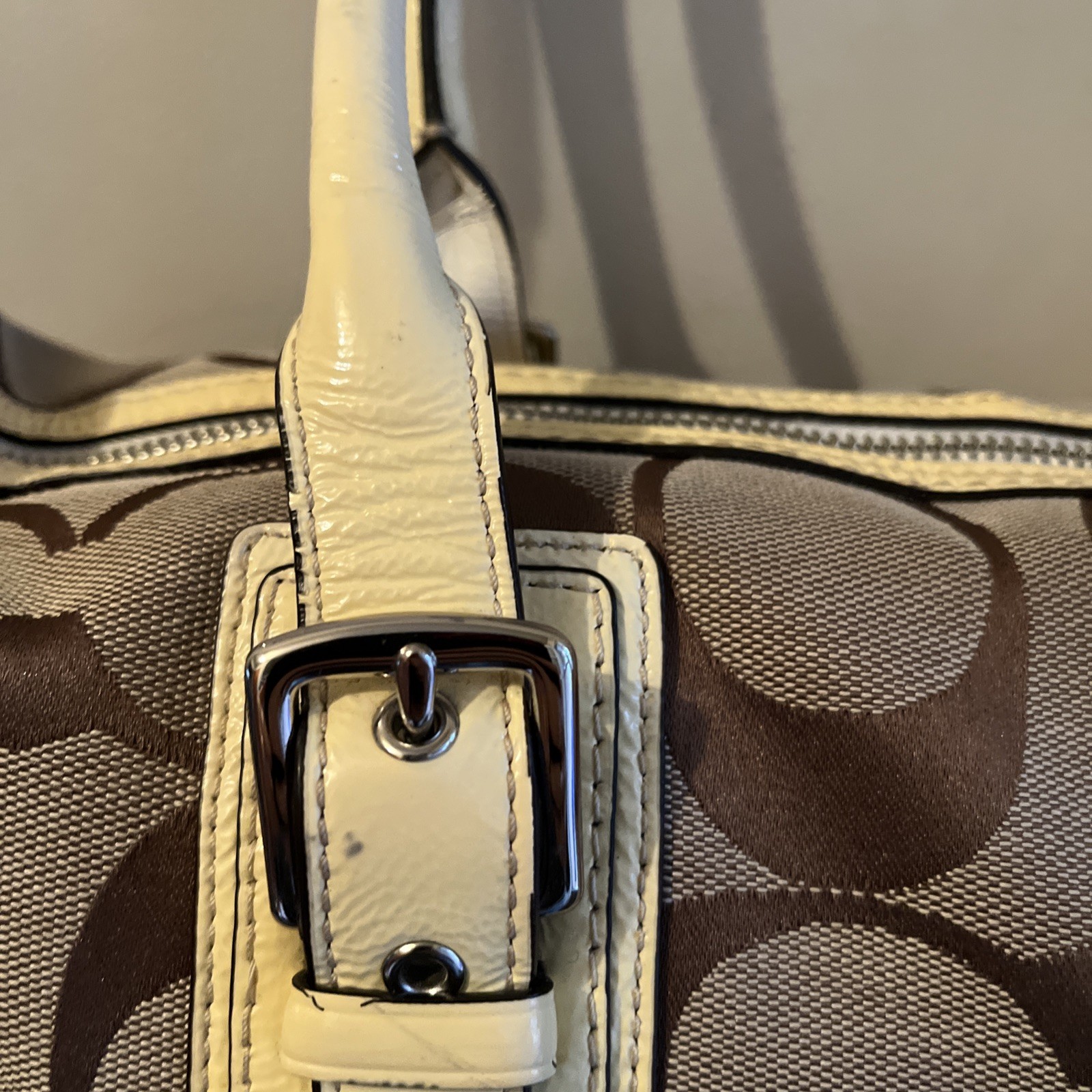 COACH J0920-F13812 Hampton Yellow/Brown Monogram Canvas Leather Shoulder Handbag