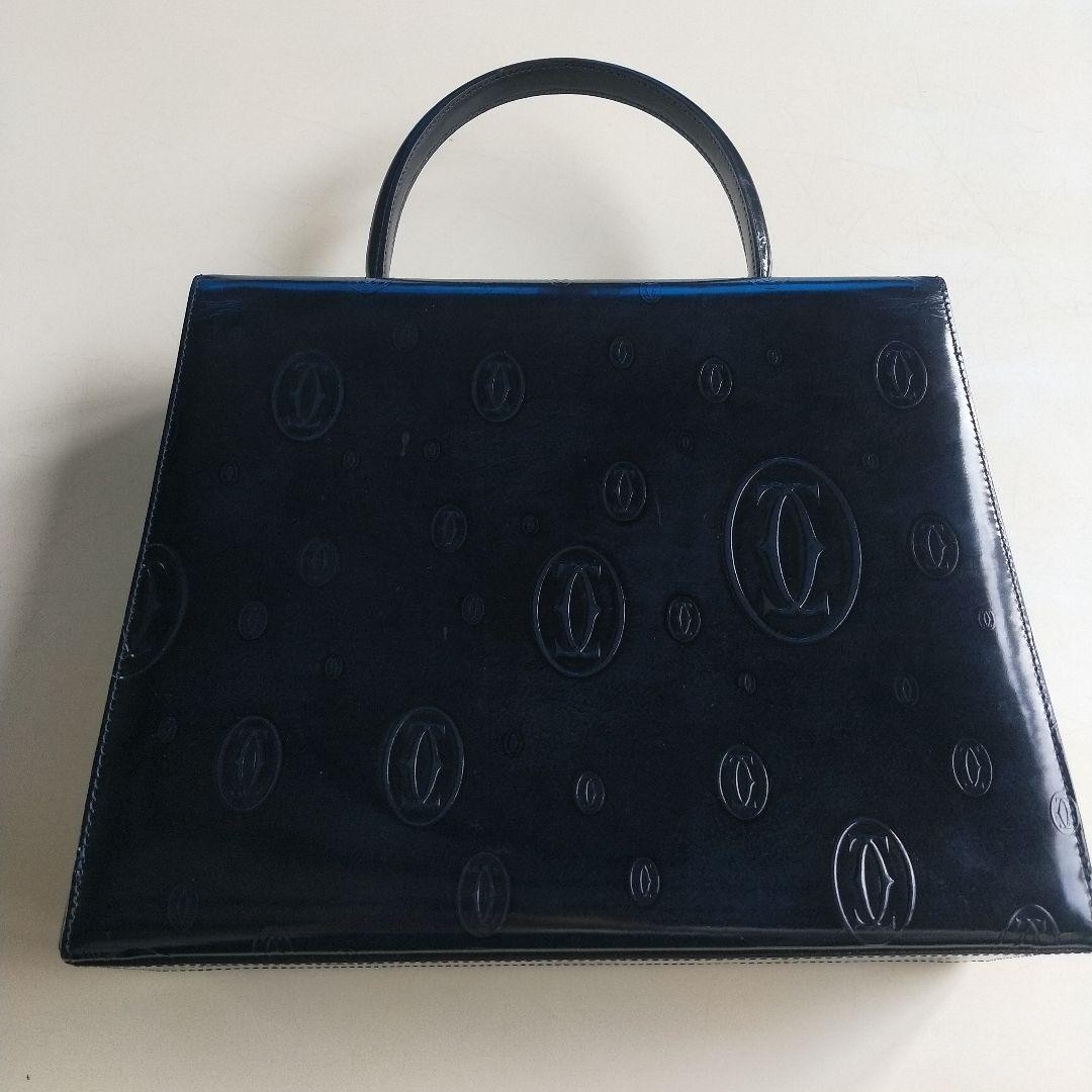 Cartier Happy Birthday Black Leather Top Handle Handbag Vintage 27.5cm Authentic