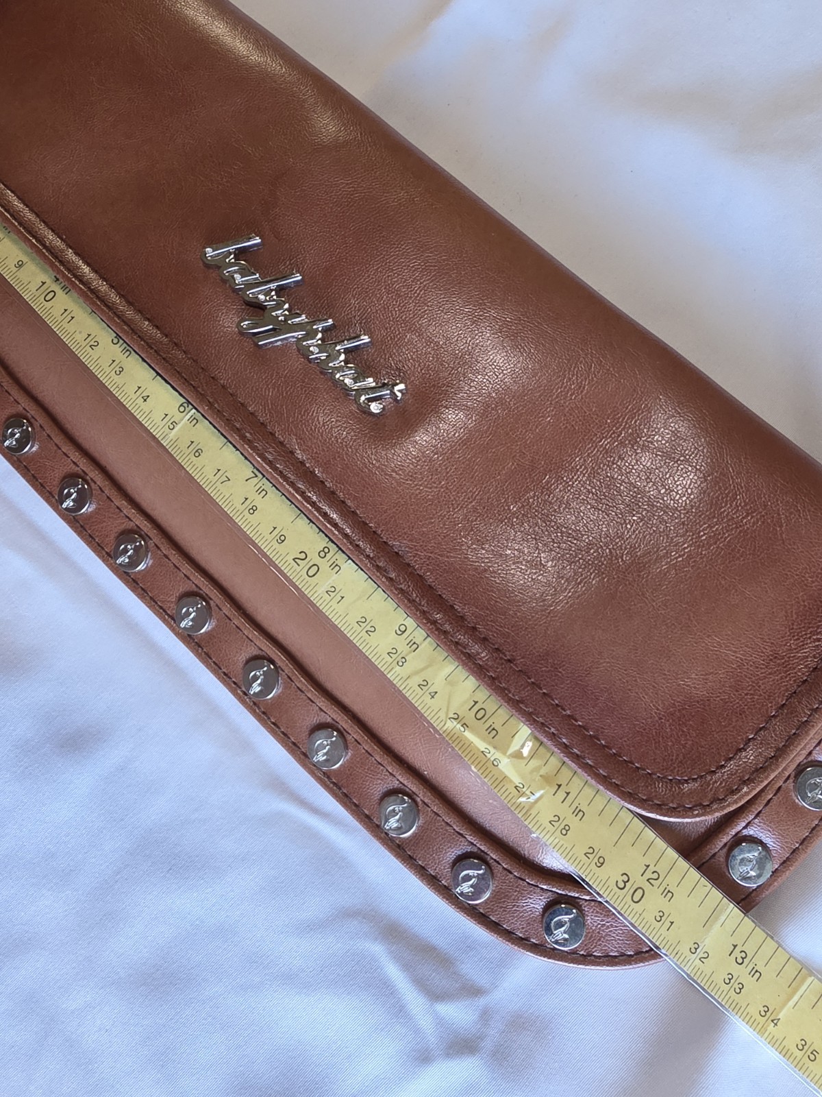 Vintage Baby Phat Y2K Brown Studded Envelope Clutch Purse Logo Flap McBling 2000