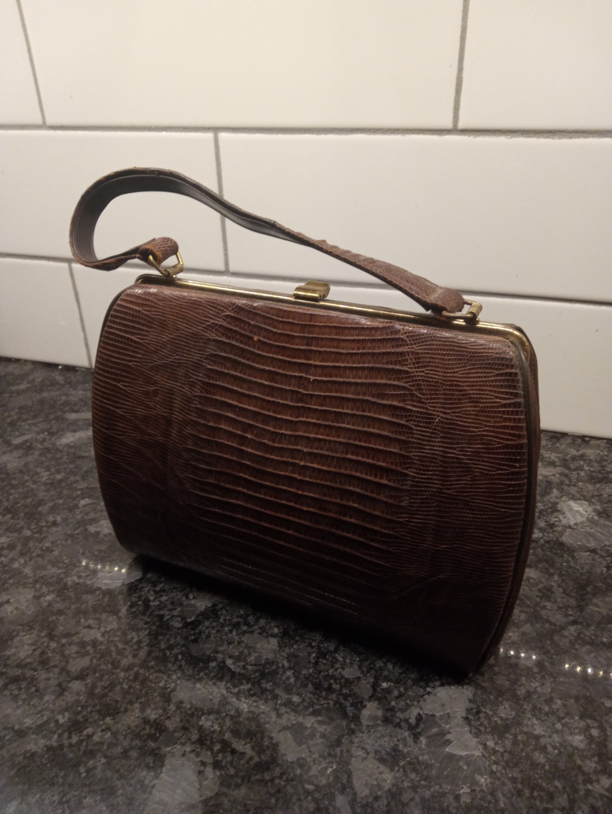 Vintage 50s Brown Lizard Structured Purse handbag