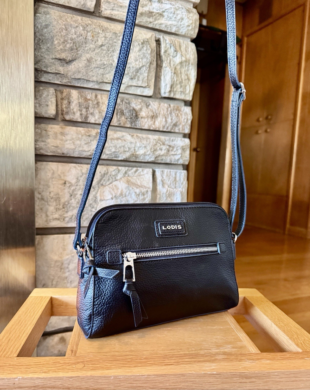 Lodis Pebbled Leather Crossbody Bag Charlotte Purse Navy Classic Designer