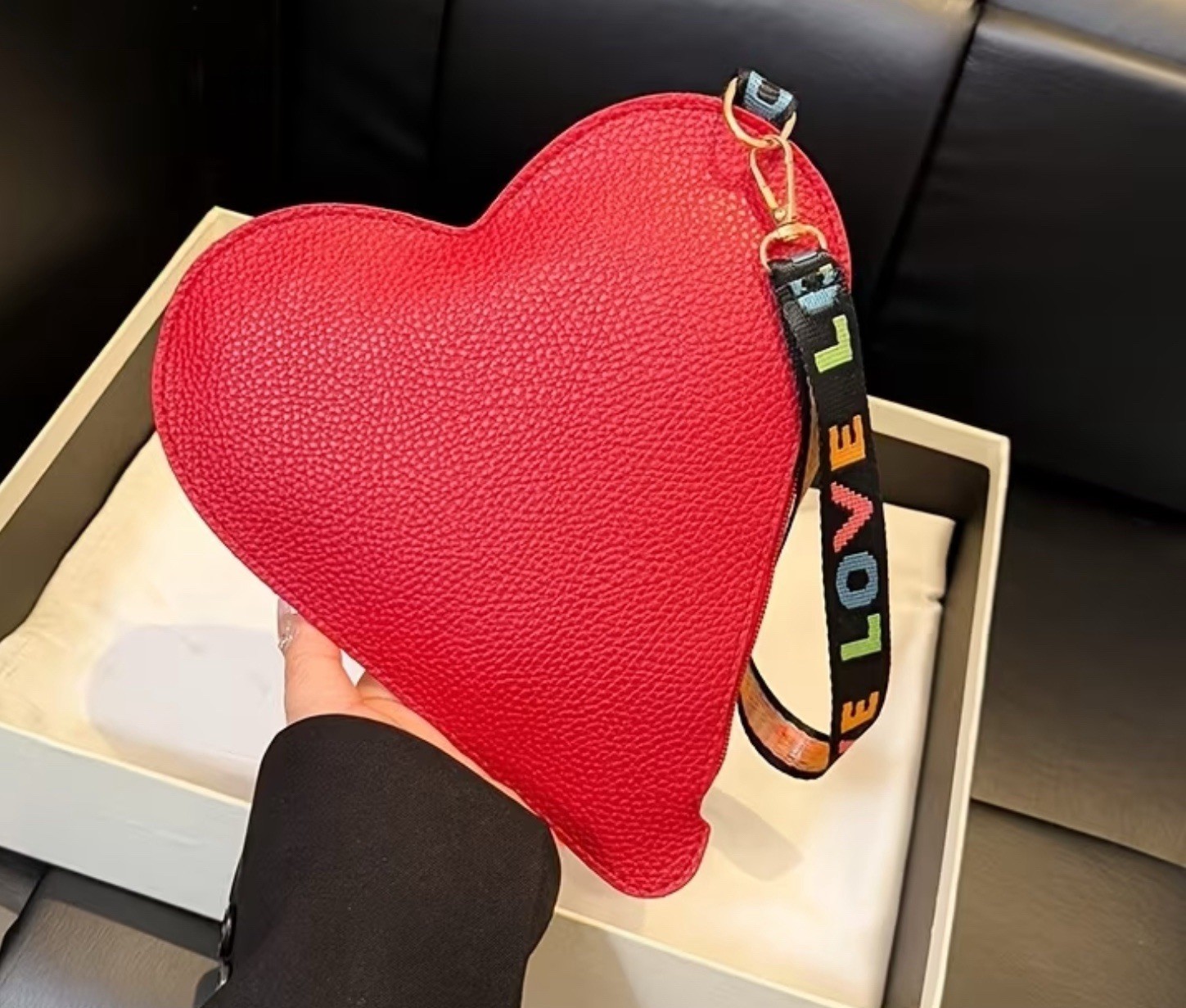 Red Heart Shaped Purse New with Wrist Strap and Zipper Closure