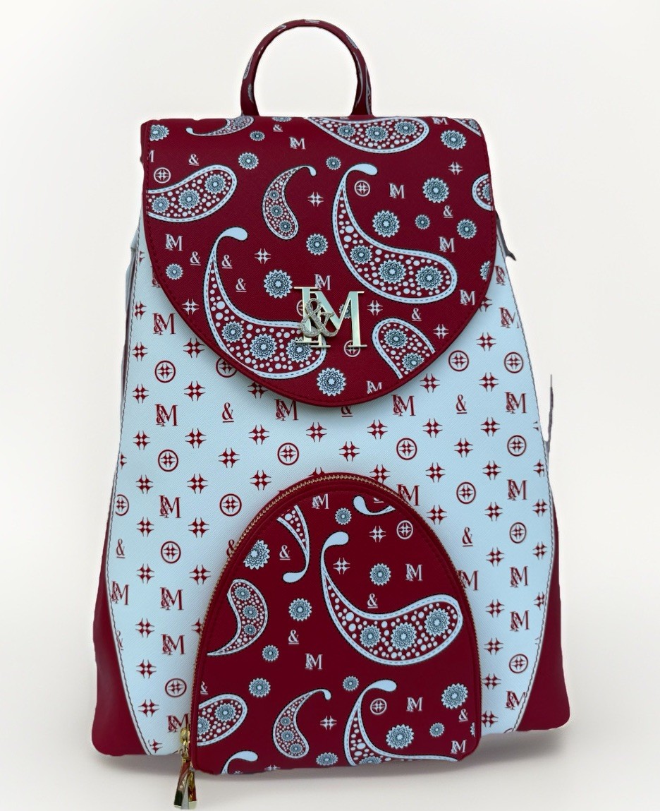 Isaac & Moore Luxury Leather Backpack – Designer, Exclusive, Red/White, Rare