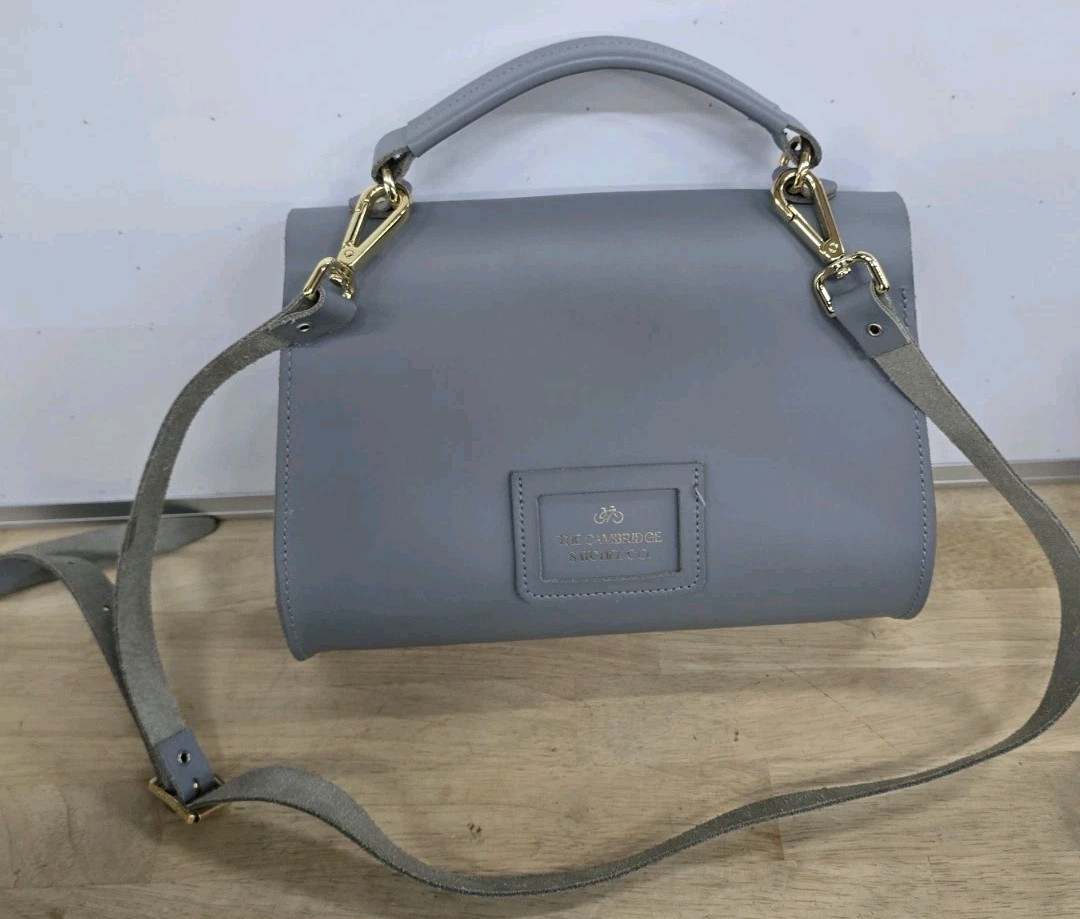 Cambridge Satchel Co. Blue Matte PushLock Purse Fixed Strap Branded Nickel