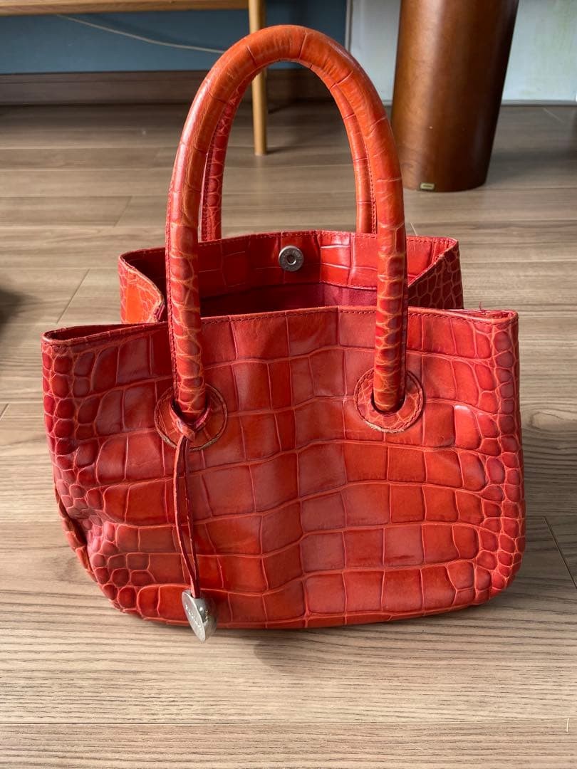 Furla Handbag Tote Bag Purse w/Bag Feet Leather in Red USED Good Condition