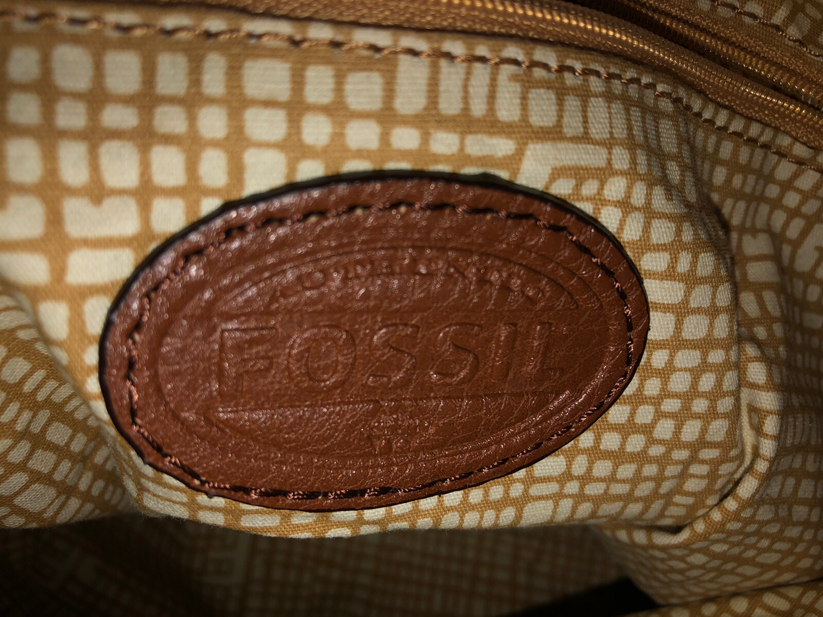 Fossil Oatmeal Linen Canvas Crossbody Bag Purse Key