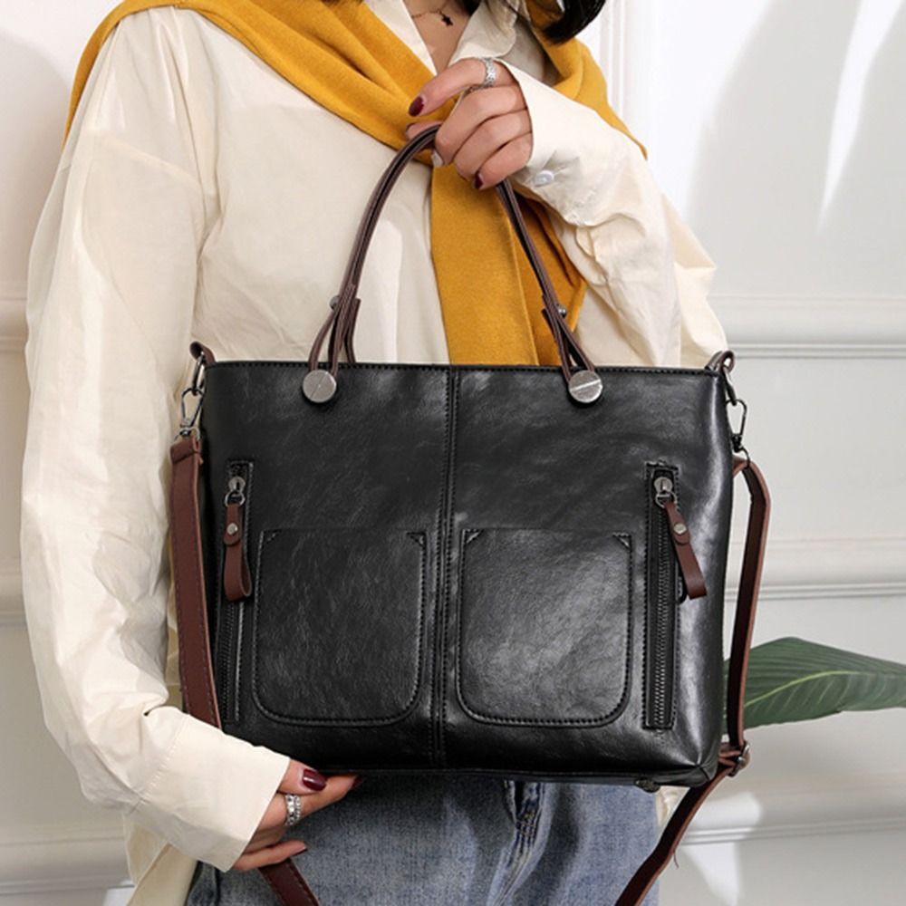 PU Leather Tote Bag Large Capacity Handbag Vintage Shoulder Bag Women