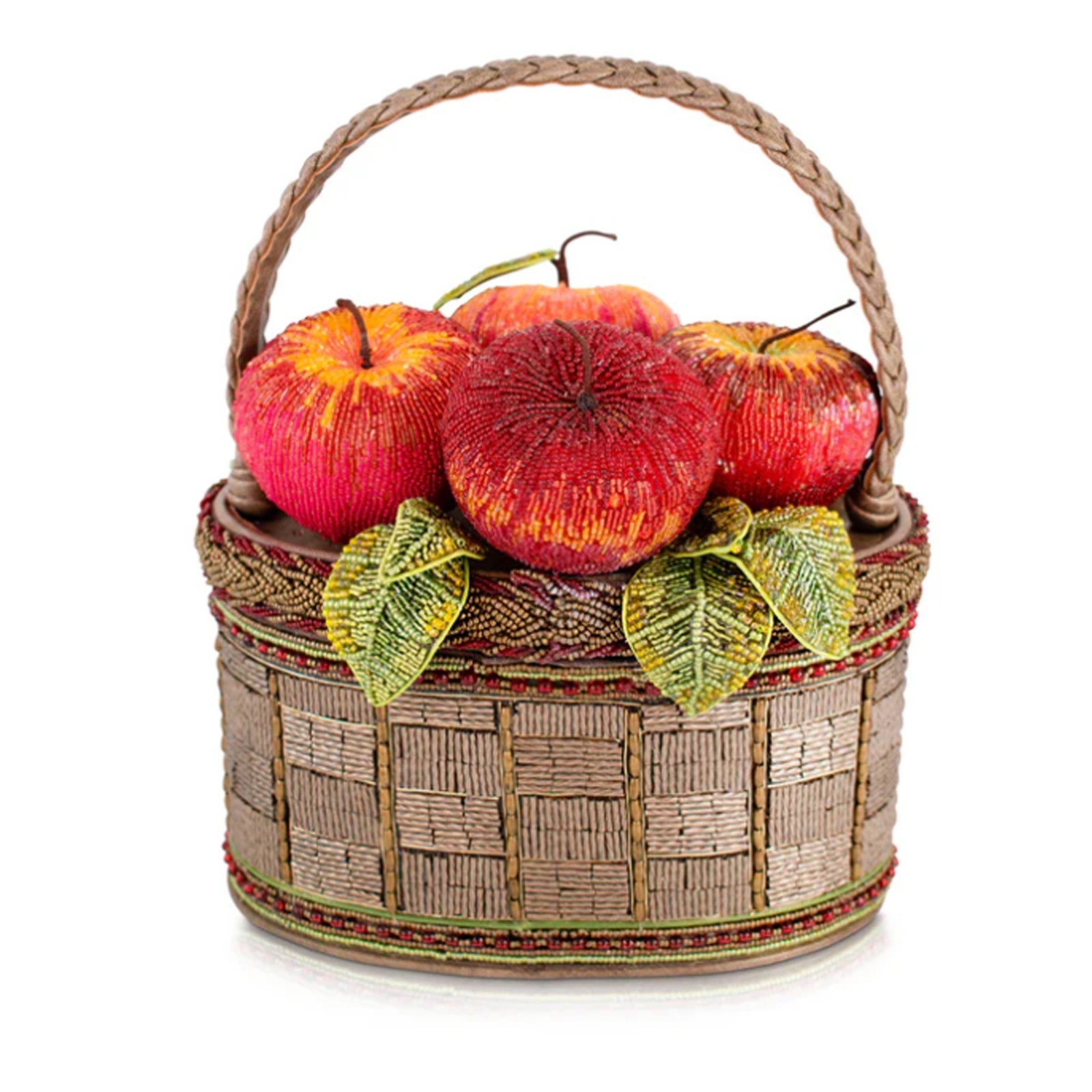 Mary Frances Apple Orchard Top Handle Bag Red Gold Basket Handbag Beige Purse NW