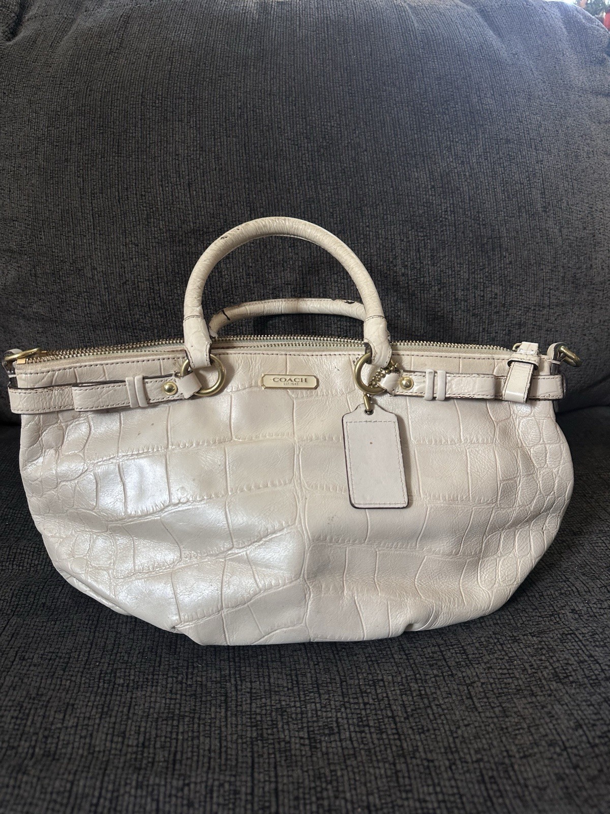 COACH Sophia Madison Croco Leather Satchel Bag Off White Pleats F23044 VTG
