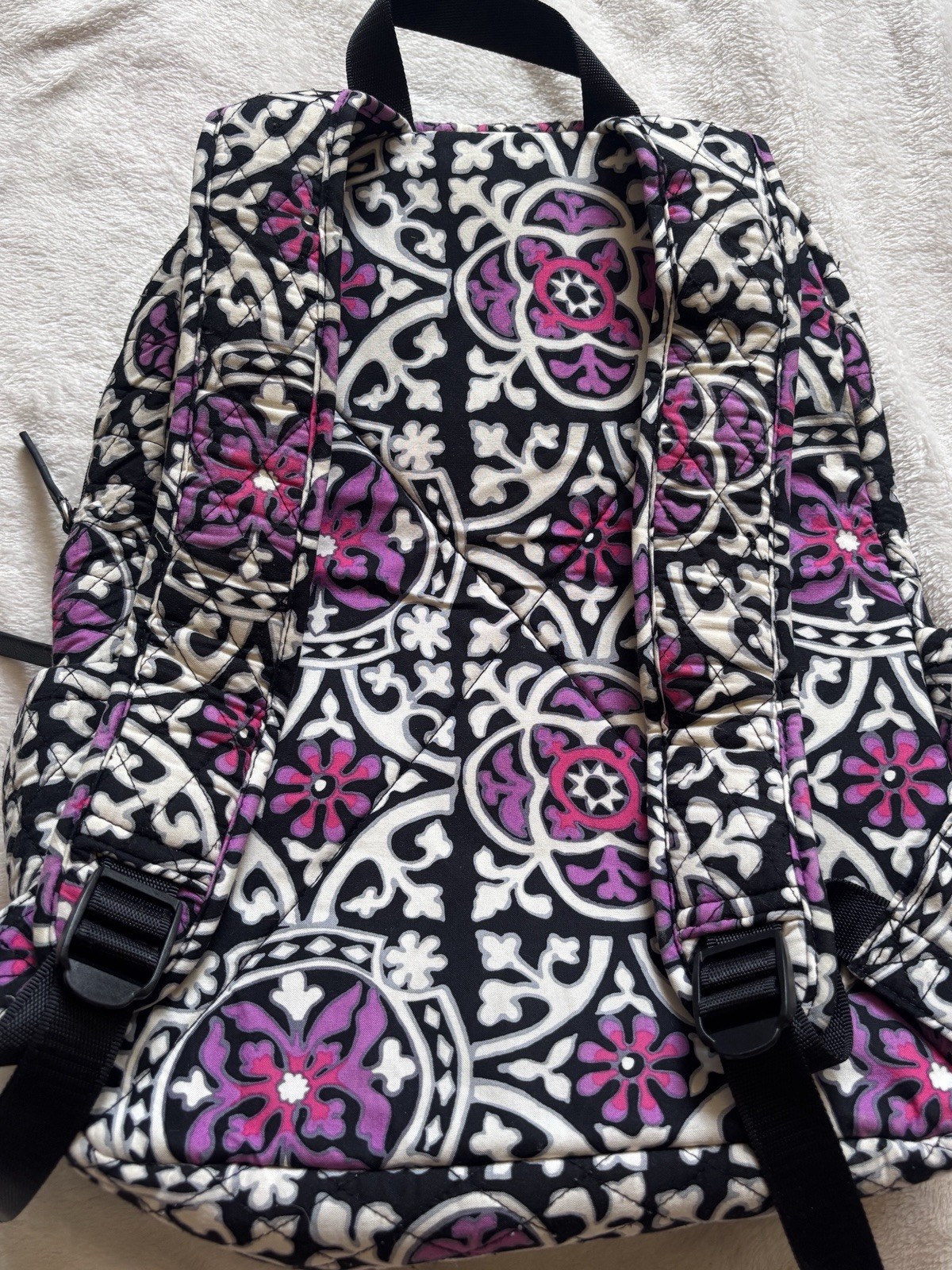 Vera Bradley Suzani Retired Quilted Campus Backpack Black Pink Purple Floral Y2K