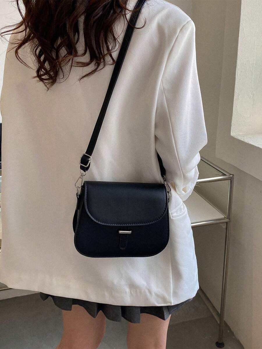 Mini Saddle Bag Flap Adjustable Strap Geometric Casual Crossbody Shoulder