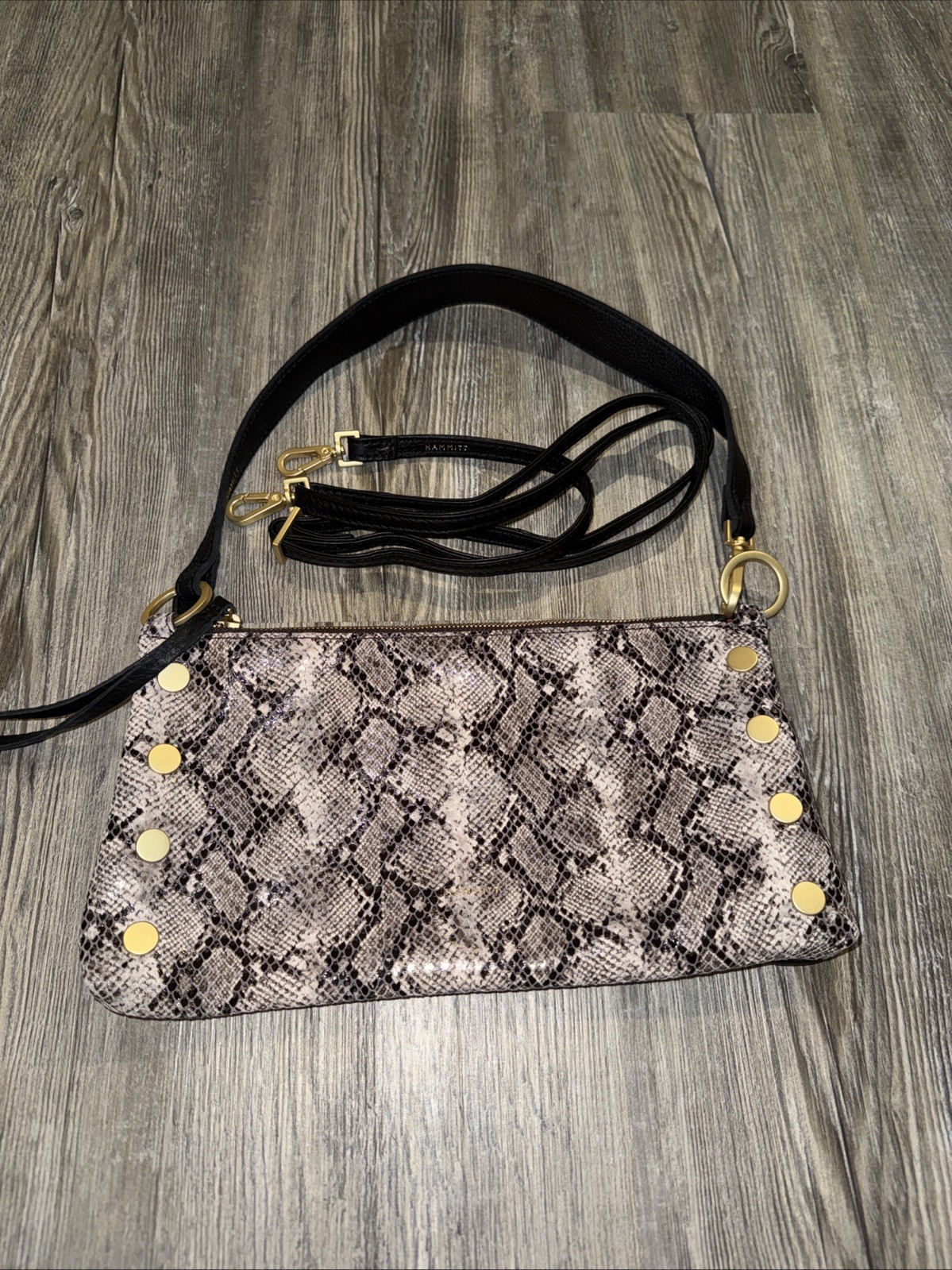 Hammitt Snake Brushed Gold Hardware Leather Shoulder Crossbody