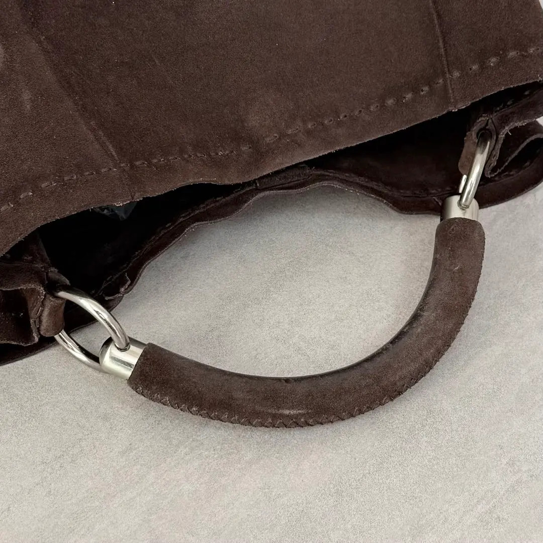 PRADA Scamosciato Met BR1943 Suede Hobo Tote Bag Dark Brown Triangle Logo GC