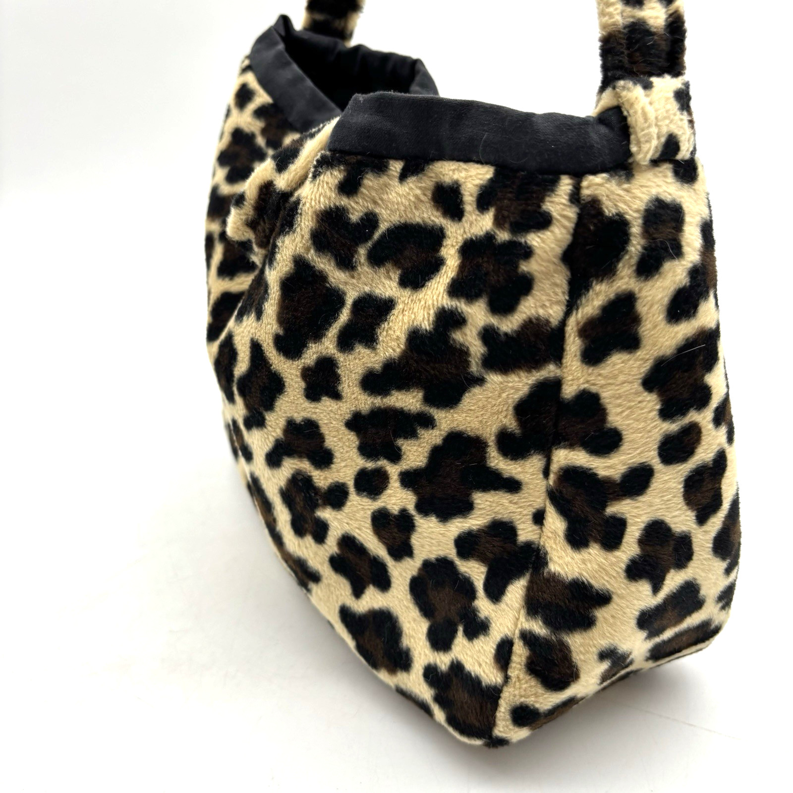 Vintage 90s Y2K Brown Leopard Print Fuzzy Medium Wristlet Clutch Purse 11×7″