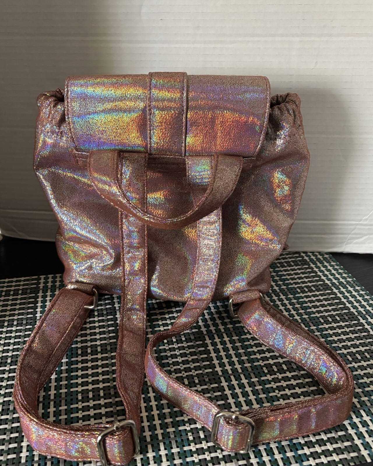 Wild Fable Mini Drawstring Flap Backpack Purse Iridescent Pink
