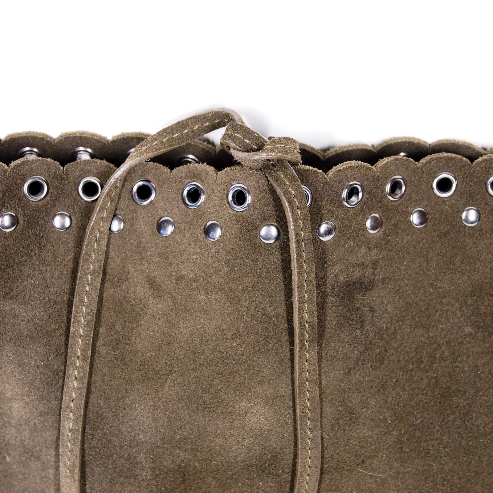Vanessa Bruno Genuine Suede Dark Brown Crossbody Handbag Scalloped Grommets Stud