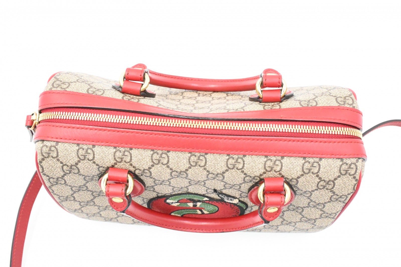 Authentic Gucci GG Supreme 2-Way Mini Boston Bag, Snake Pattern, 409529