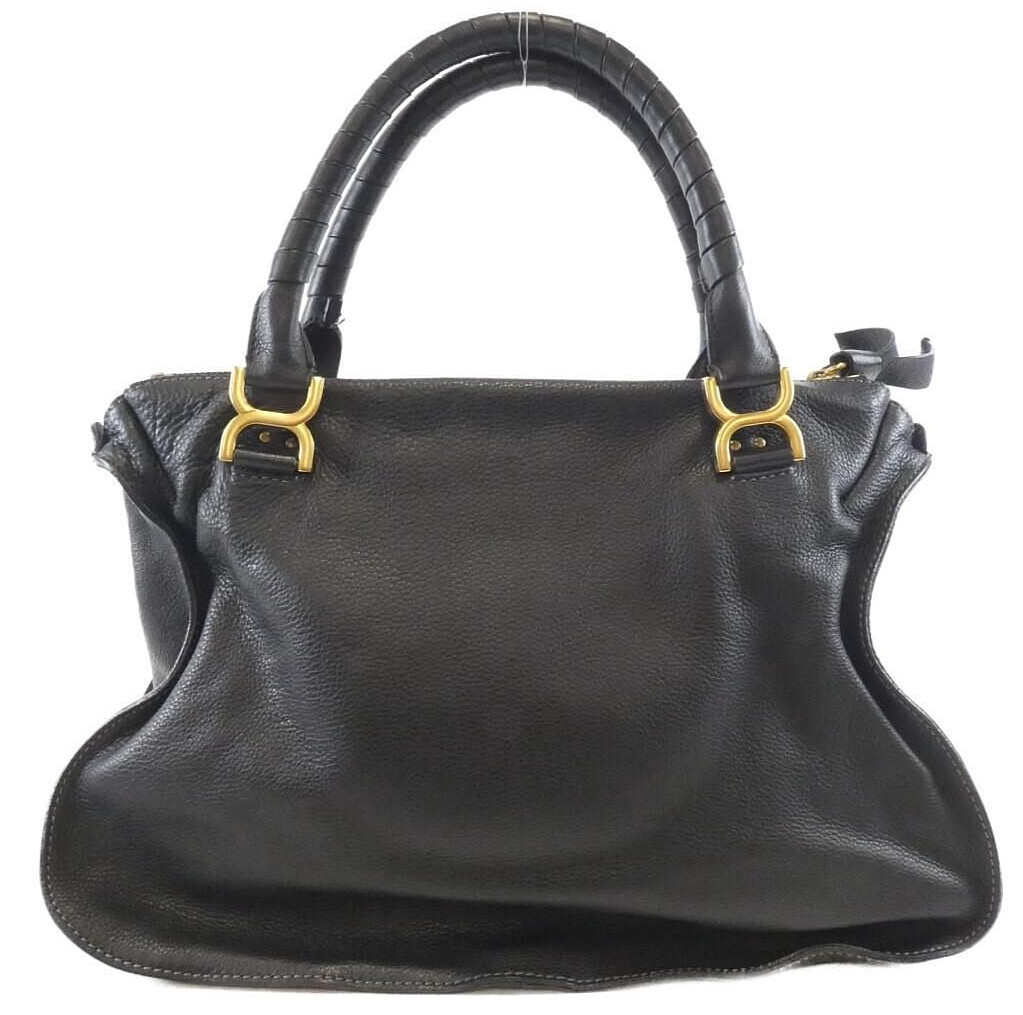 Authentic Chloe Marcie Handbag 2WAY Shoulder Bag Black Leather Genuine Women