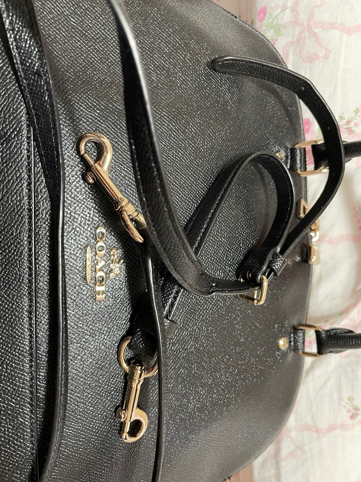 Coach Black Dome Satchel Top Handle Bag Double Zip w/ Detachable Strap