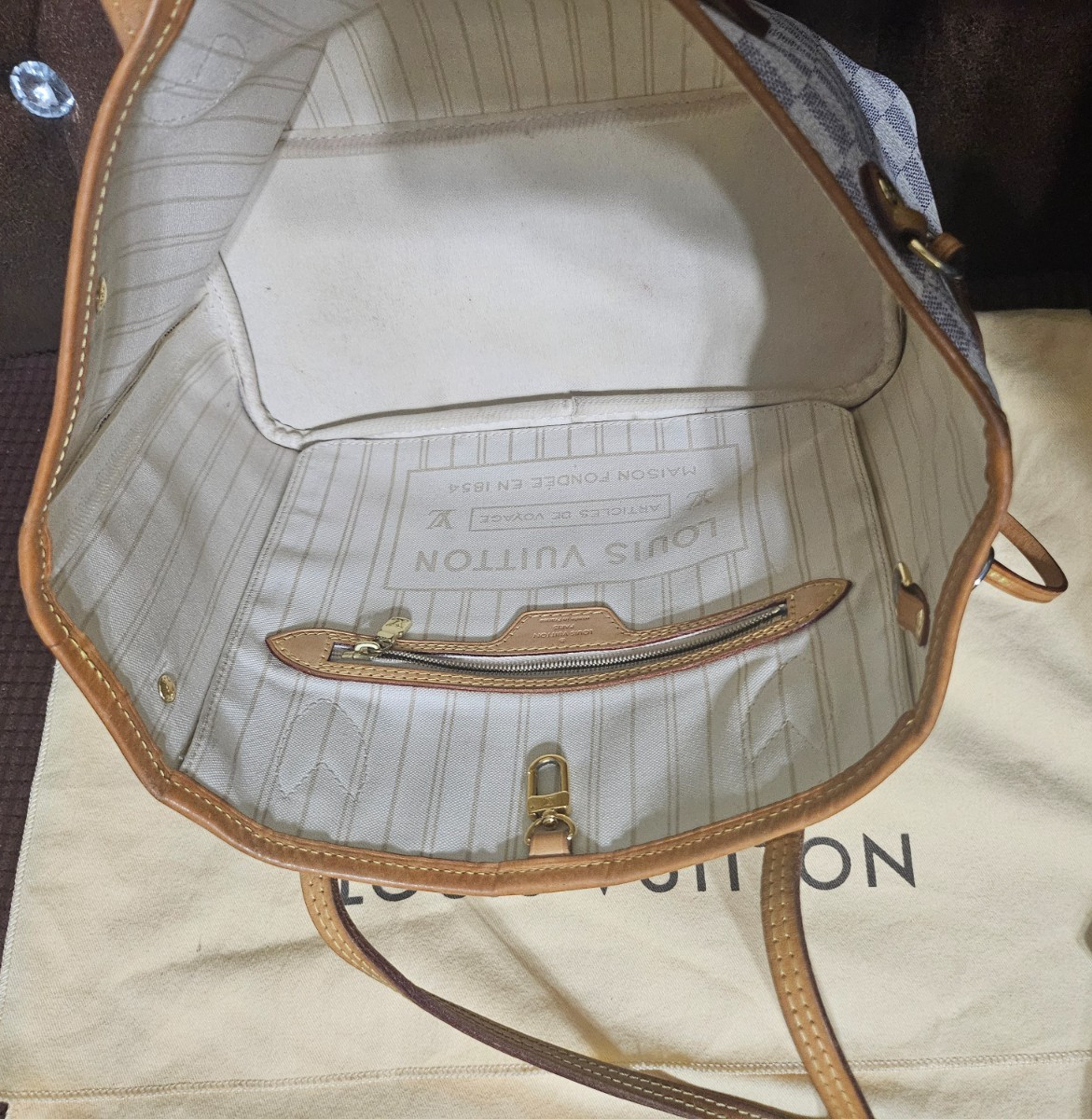 Authentic Louis Vuitton Neverfull PM Damier Azur Tote w/ wallet + Dust Bag